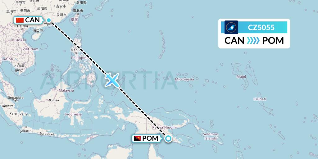 CZ5055 China Southern Airlines Flight Map: Guangzhou to Port Moresby