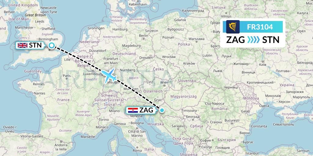FR3104 Flight Status Ryanair Zagreb to London (RYR3104)