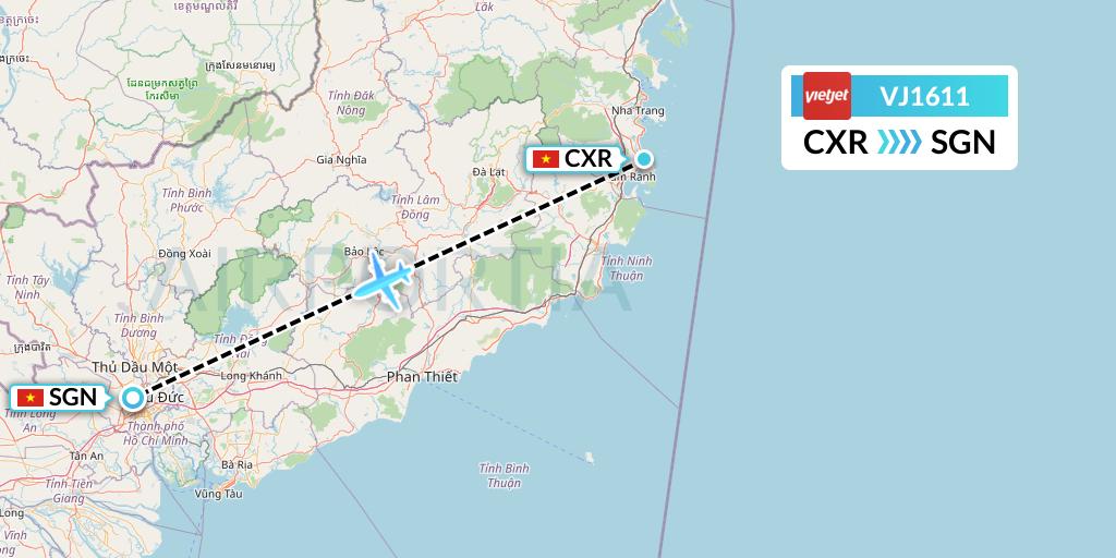 VJ1611 VietJet Air Flight Map: Nha Trang to Ho Chi Minh City