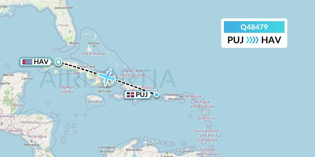 Q48479 Euroairlines Flight Map: Punta Cana to Havana