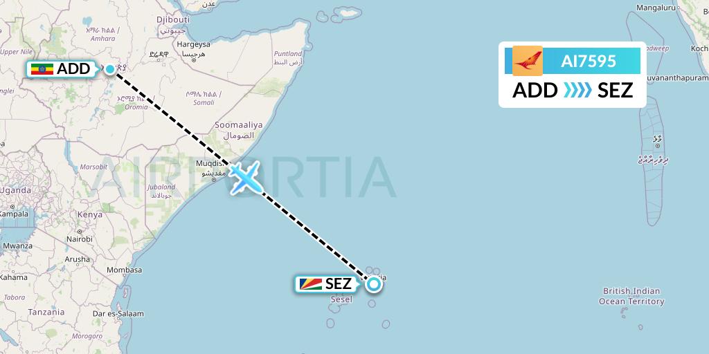 AI7595 Air India Flight Map: Addis Ababa to Victoria