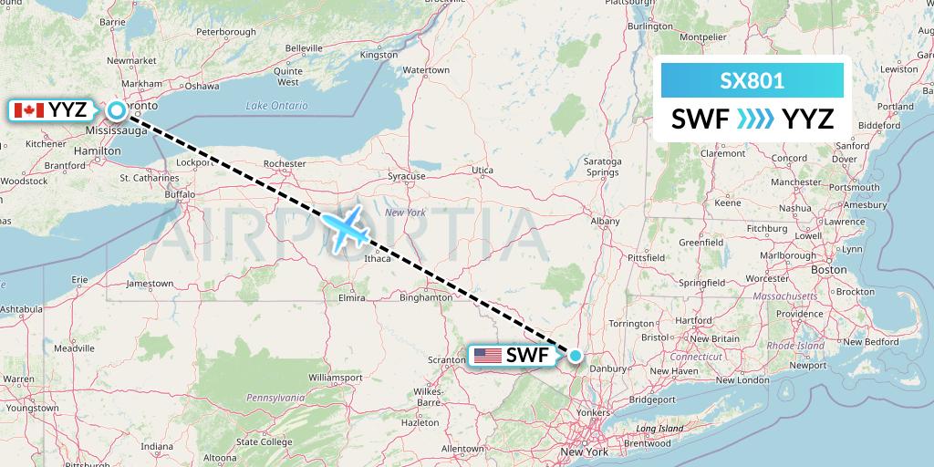 SX801 Flygta Airlines Flight Map: Newburgh to Toronto