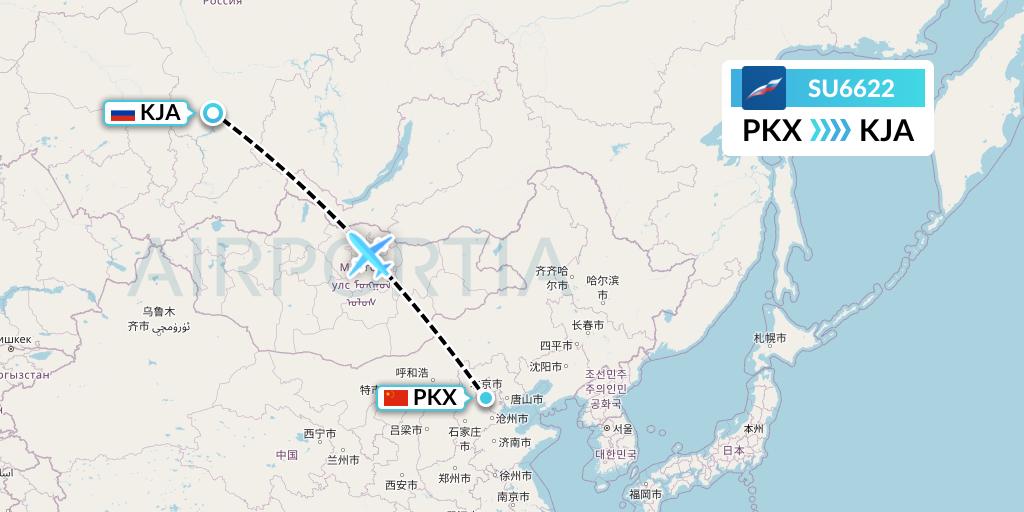 SU6622 Aeroflot Flight Map: Beijing to Krasnoyarsk