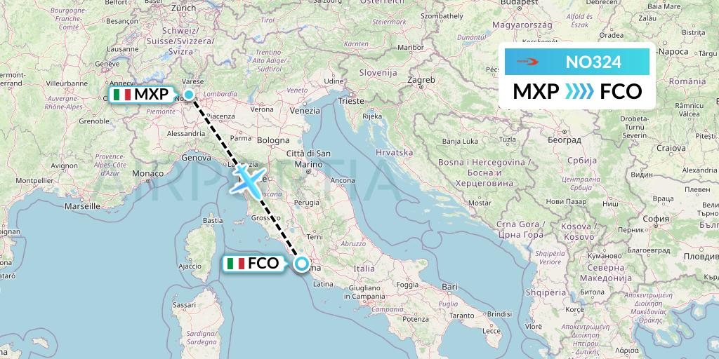 NO324 Neos Flight Map: Milan to Rome