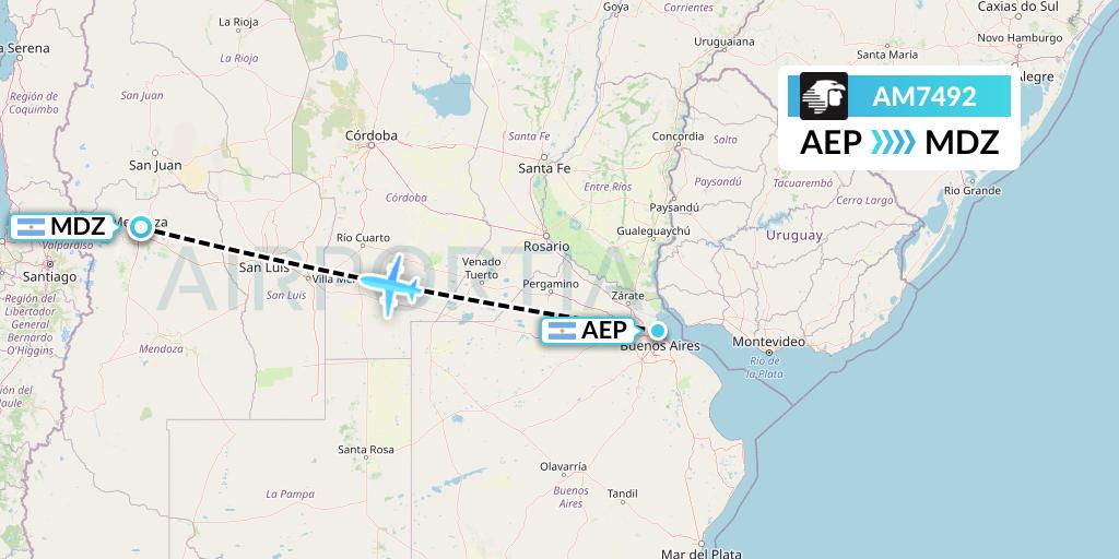 AM7492 Aeromexico Flight Map: Buenos Aires to Mendoza