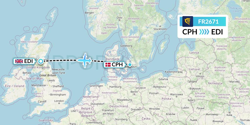 FR2671 Flight Status Ryanair Copenhagen to Edinburgh (RYR2671)