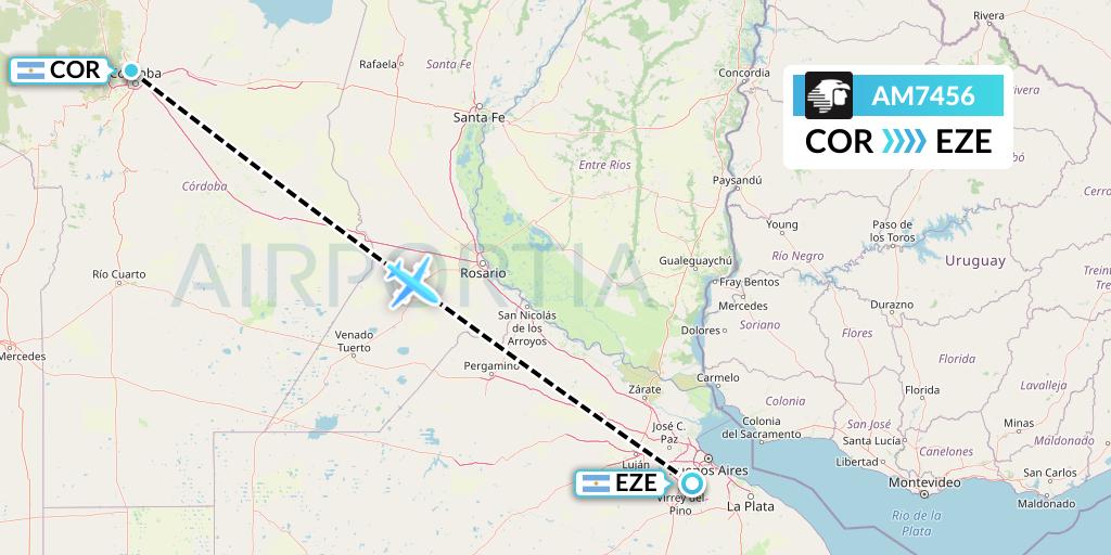 AM7456 Aeromexico Flight Map: Cordoba to Buenos Aires