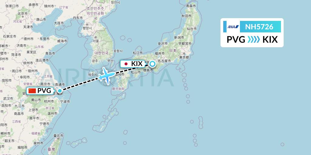 NH5726 All Nippon Airways Flight Map: Shanghai to Osaka