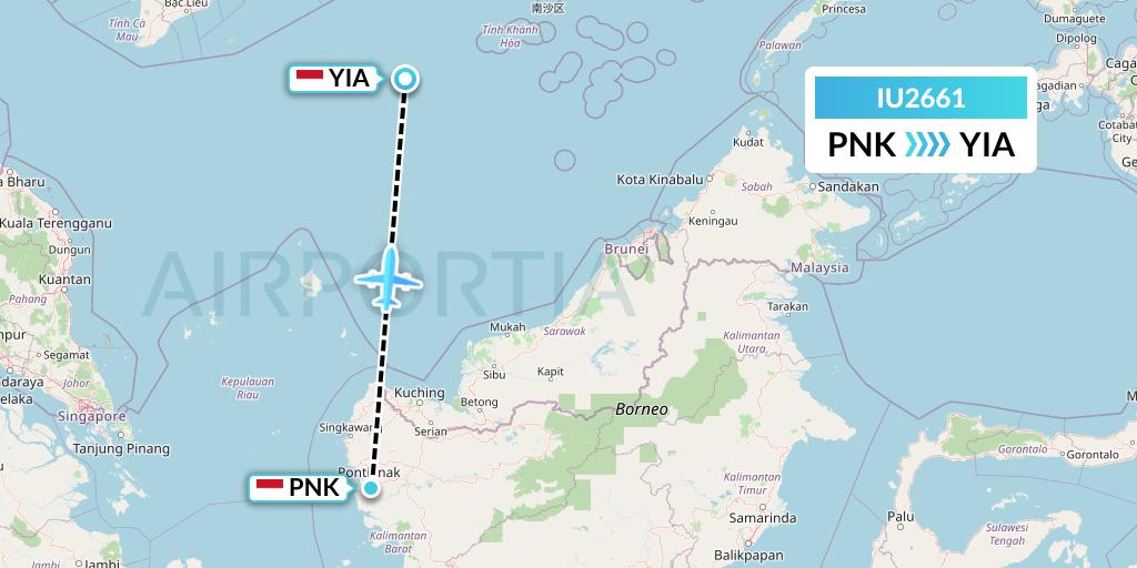 IU2661 Pt. Super Air Jet Flight Map: Pontianak to Yogyakarta