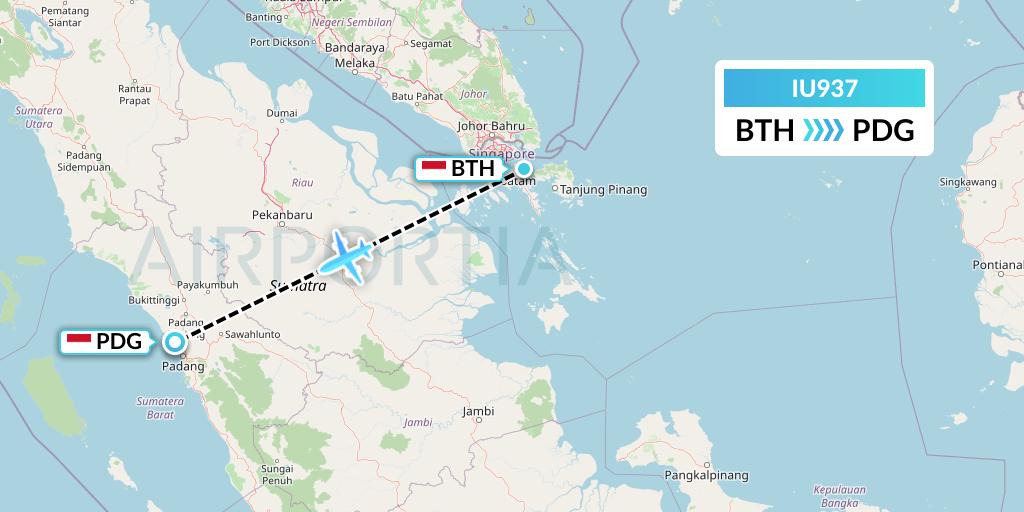 IU937 Pt. Super Air Jet Flight Map: Batam to Padang