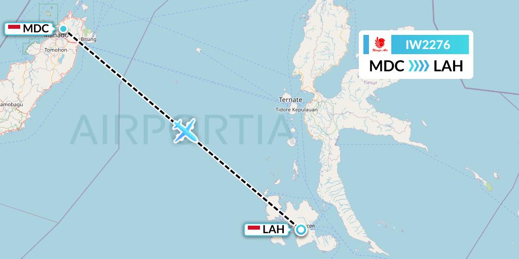 IW2276 Wings Air Flight Map: Manado to Labuha-Halmahera Island