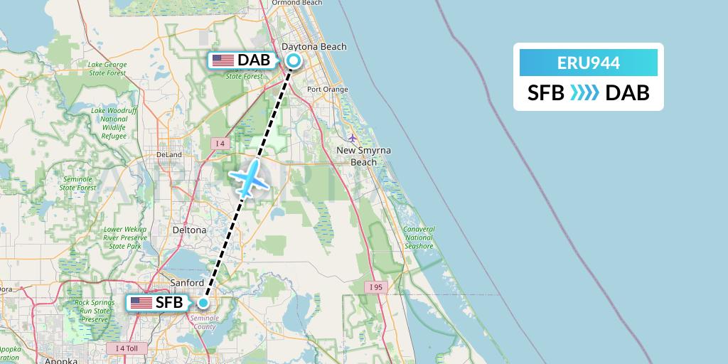 ERU944 Embry-riddle Aeronautical University Flight Map: Orlando to Daytona Beach