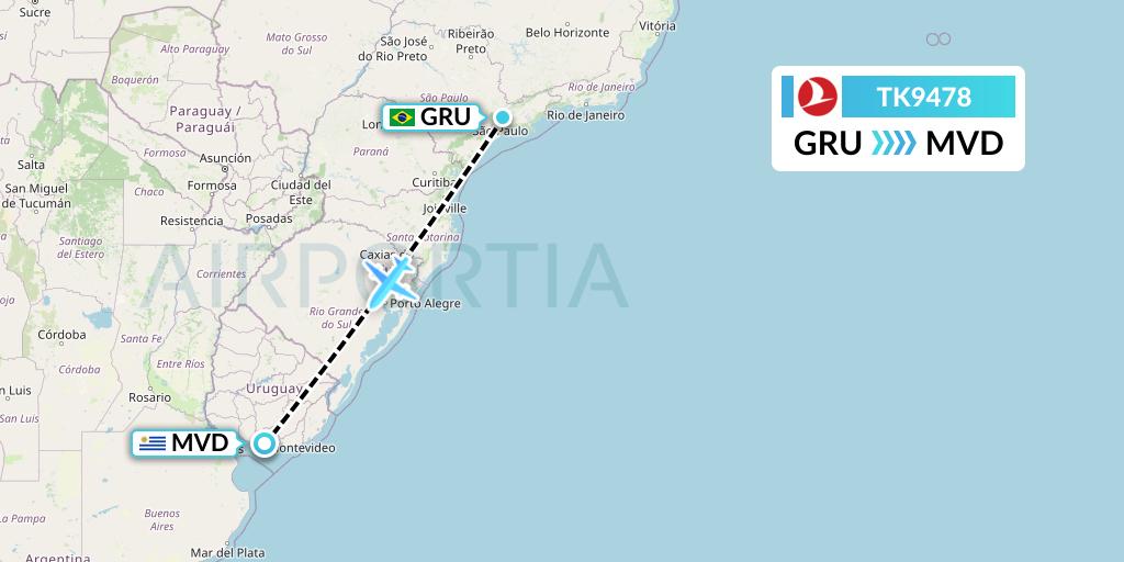 TK9478 Turkish Airlines Flight Map: Sao Paulo to Montevideo
