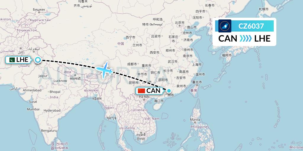 CZ6037 China Southern Airlines Flight Map: Guangzhou to Lahore