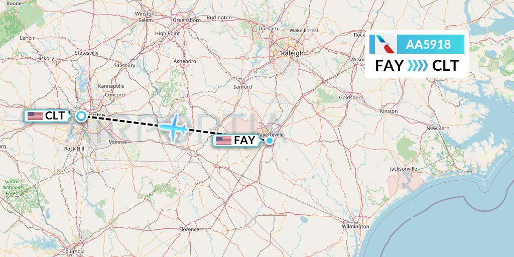 AA5918 American Airlines Flight Map: Fayetteville to Charlotte
