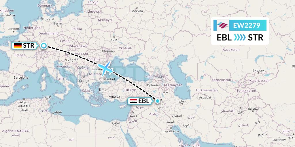 EW2279 Eurowings Flight Map: Arbil to Stuttgart