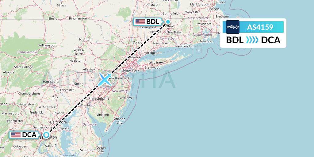 AS4159 Alaska Airlines Flight Map: Windsor Locks to Washington