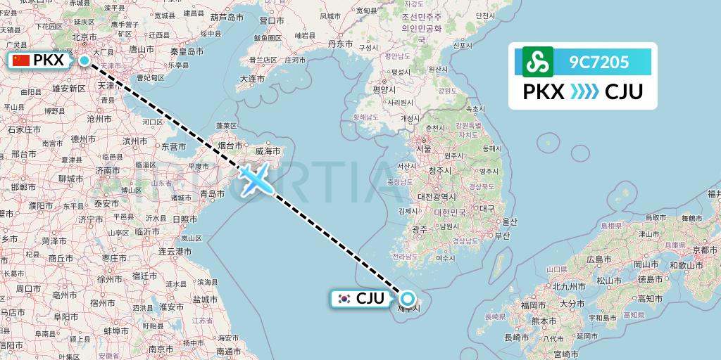 9C7205 Spring Airlines Flight Map: Beijing to Jeju