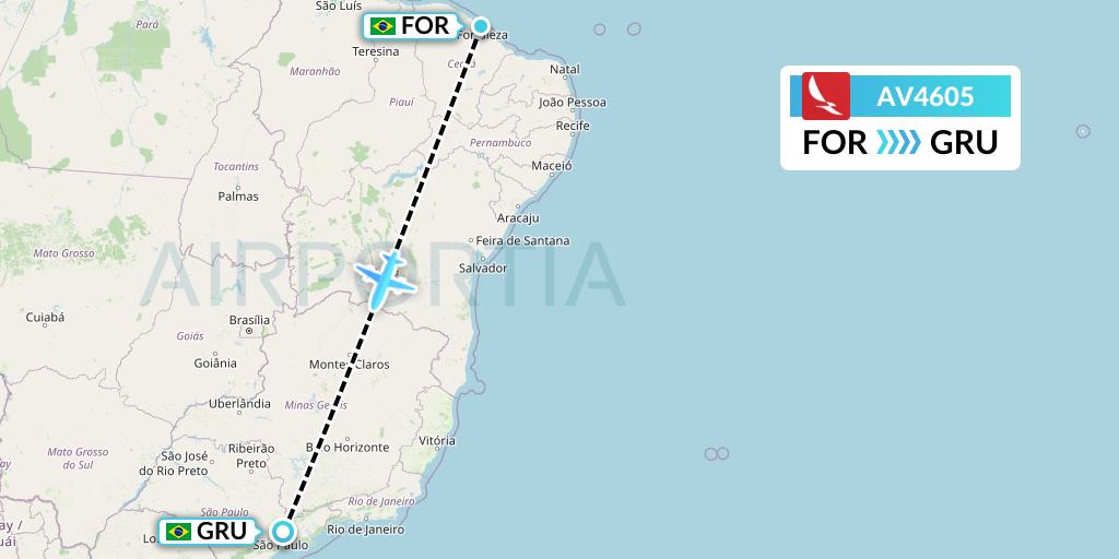 AV4605 Avianca Flight Map: Fortaleza to Sao Paulo
