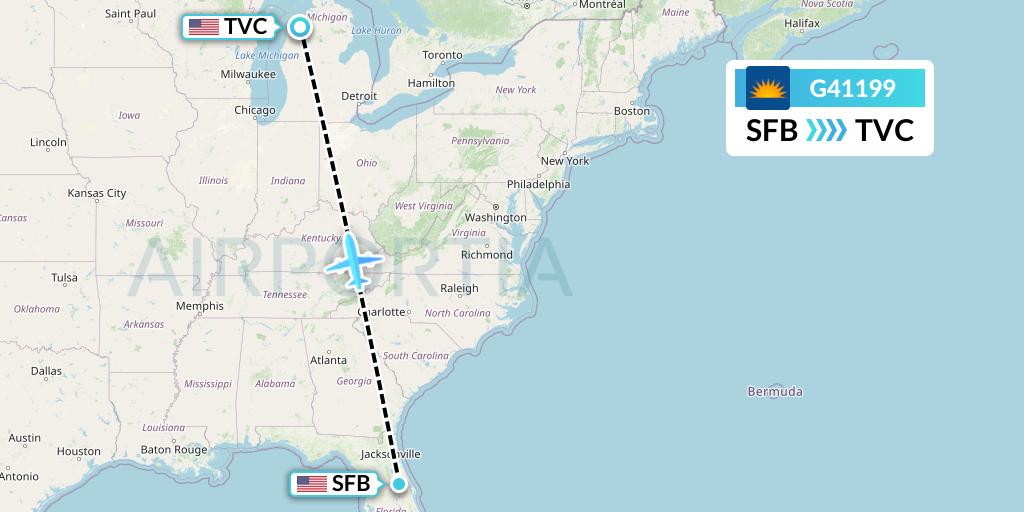 G41199 Allegiant Air Flight Map: Orlando to Traverse City