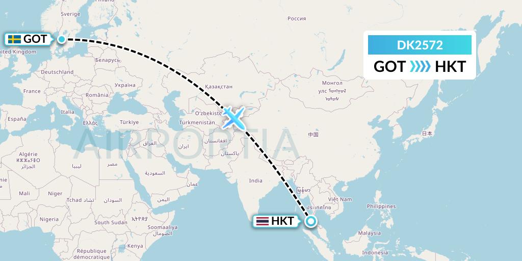 DK2572 Thomas Cook Airlines Scandinavia Flight Map: Gothenburg to Phuket