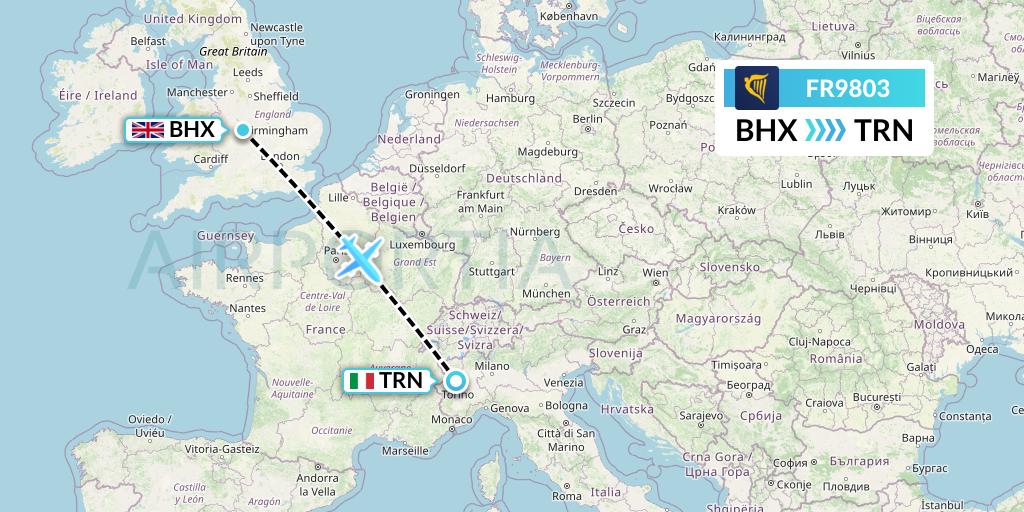FR9803 Flight Status Ryanair Birmingham to Turin (RYR9803)