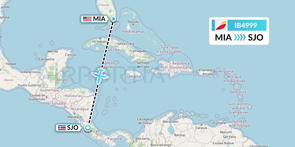 IB4999 Iberia Flight Map: Miami to San Jose