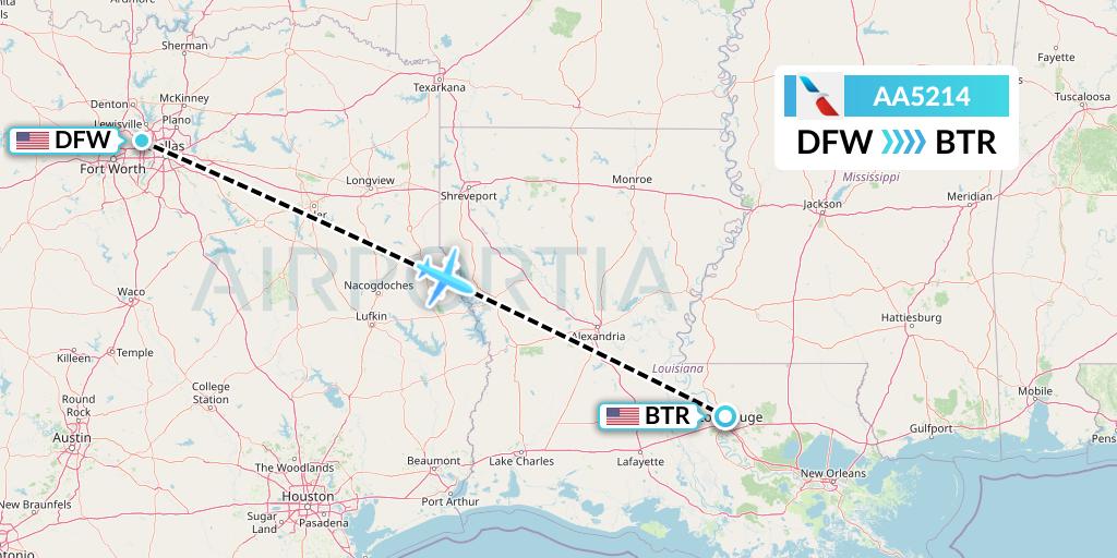 AA5214 American Airlines Flight Map: Dallas to Baton Rouge