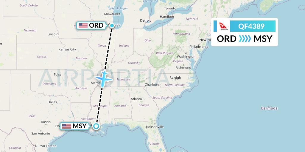 QF4389 Qantas Flight Map: Chicago to New Orleans