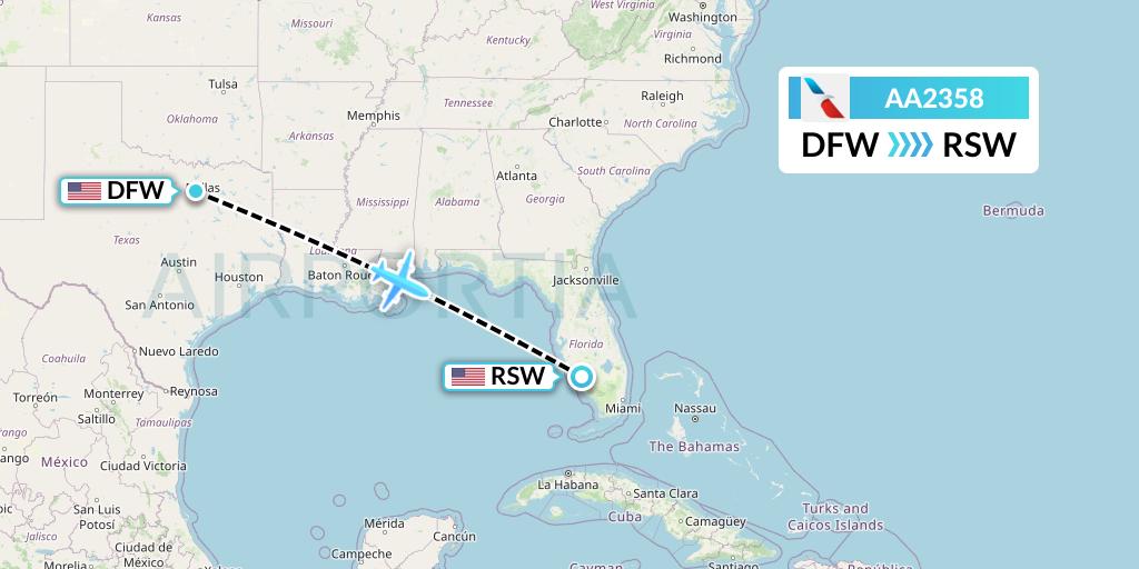 AA2358 American Airlines Flight Map: Dallas to Fort Myers