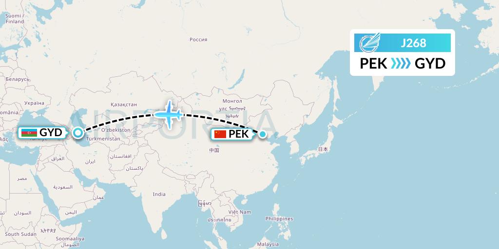 J268 Azerbaijan Airlines Flight Map: Beijing to Baku