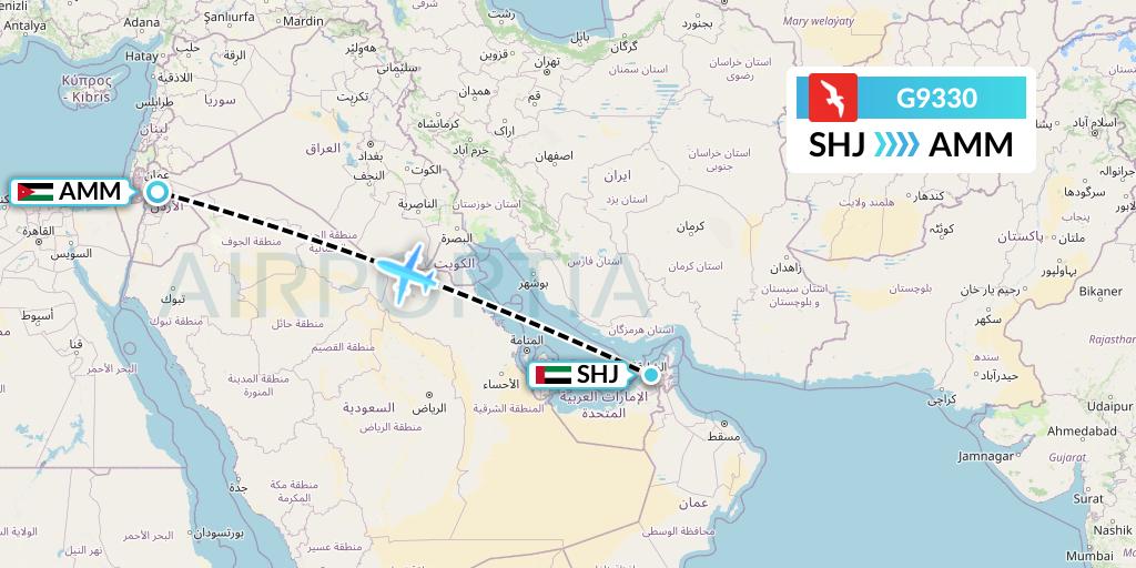G9330 Air Arabia Flight Map: Sharjah to Amman