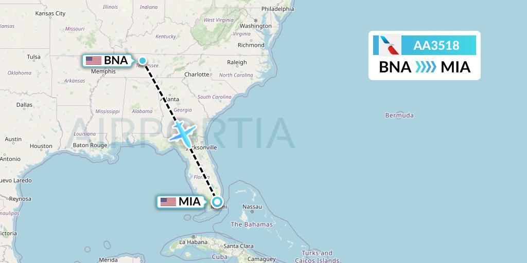 AA3518 American Airlines Flight Map: Nashville to Miami