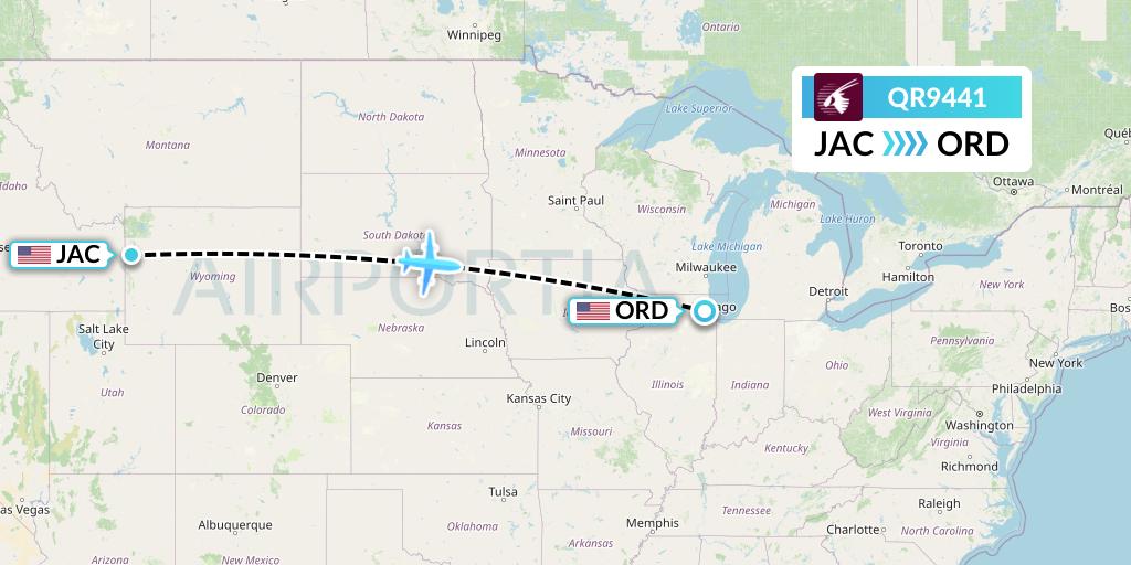 QR9441 Qatar Airways Flight Map: Jackson to Chicago