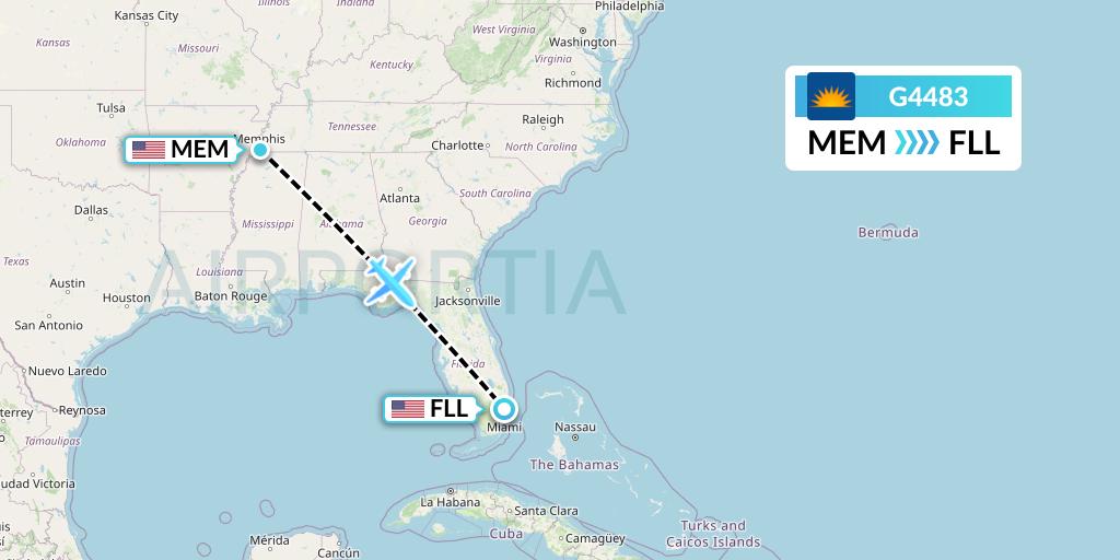 G4483 Allegiant Air Flight Map: Memphis to Fort Lauderdale