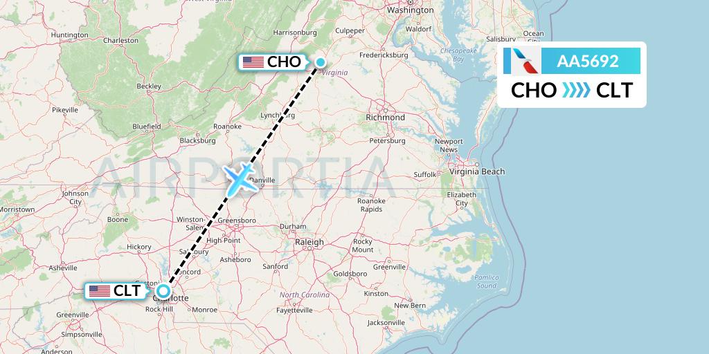 AA5692 Flight Status American Airlines Charlottesville to Charlotte (AAL5692)