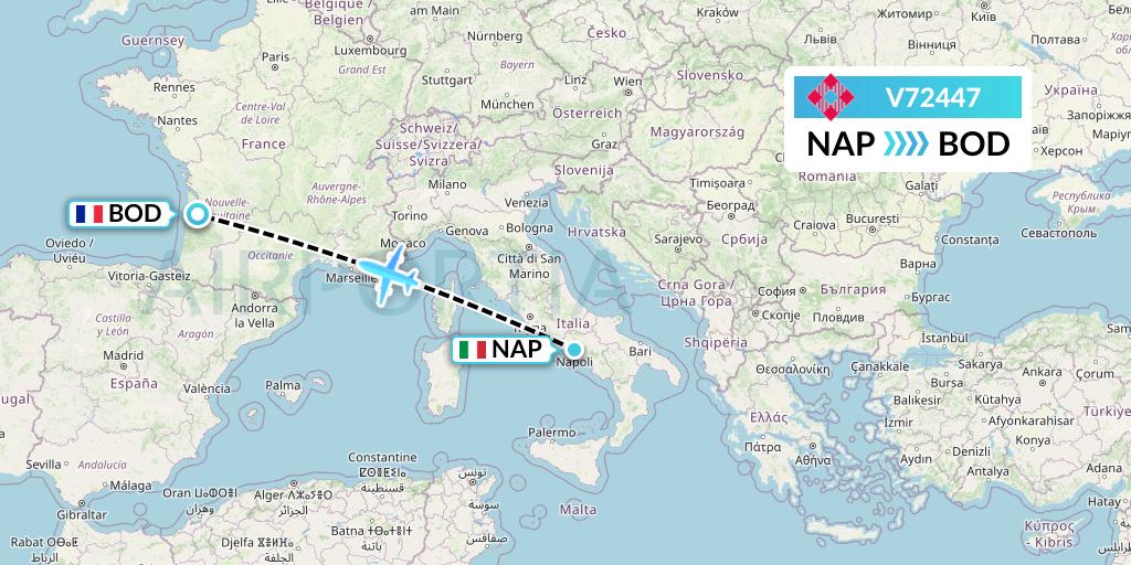 V72447 Volotea Flight Map: Naples to Bordeaux