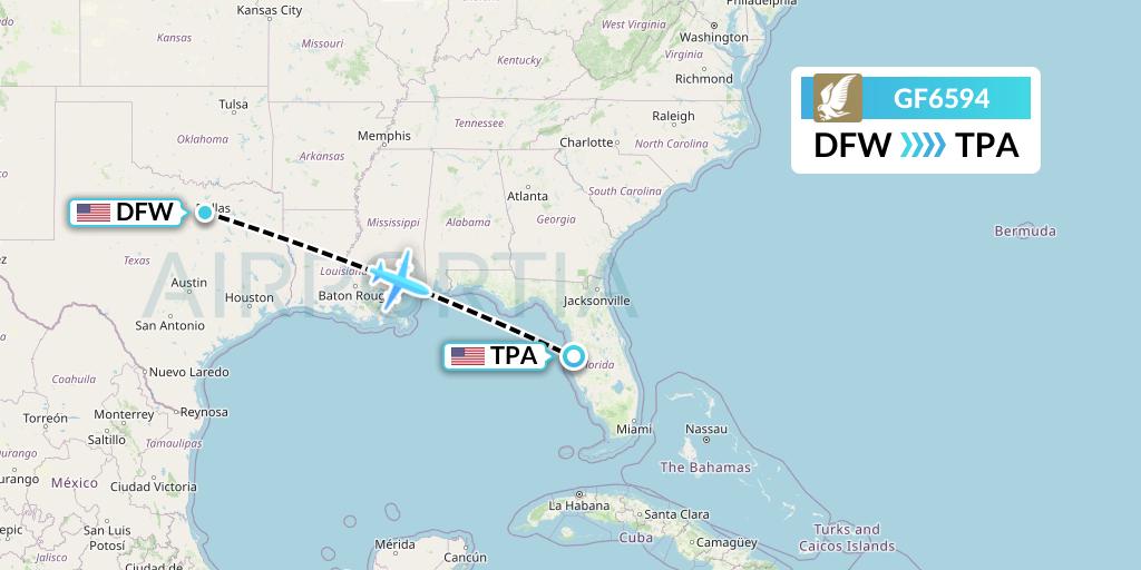 GF6594 Gulf Air Flight Map: Dallas to Tampa