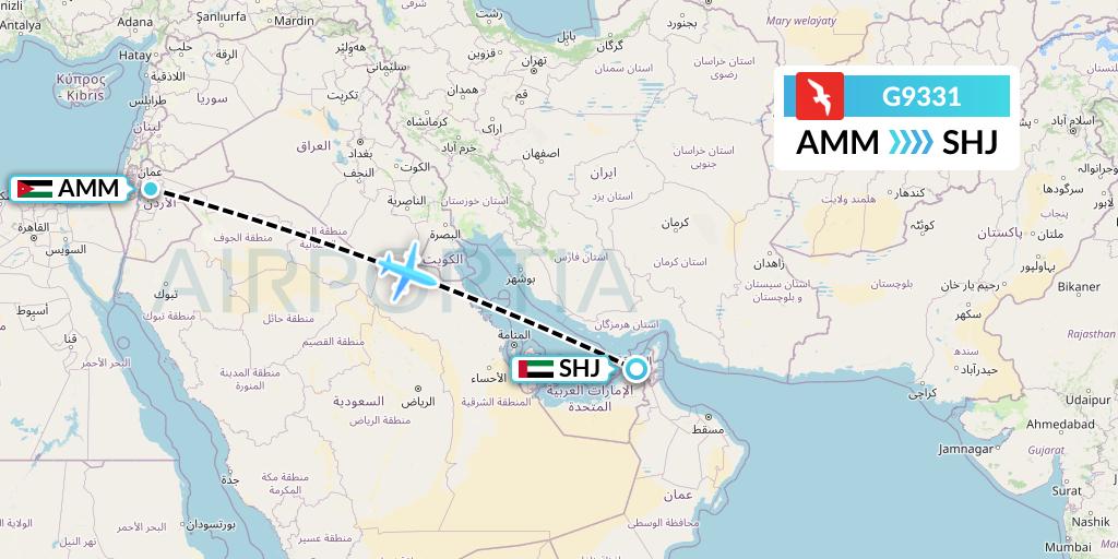G9331 Air Arabia Flight Map: Amman to Sharjah
