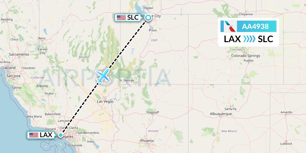 AA4938 American Airlines Flight Map: Los Angeles to Salt Lake City