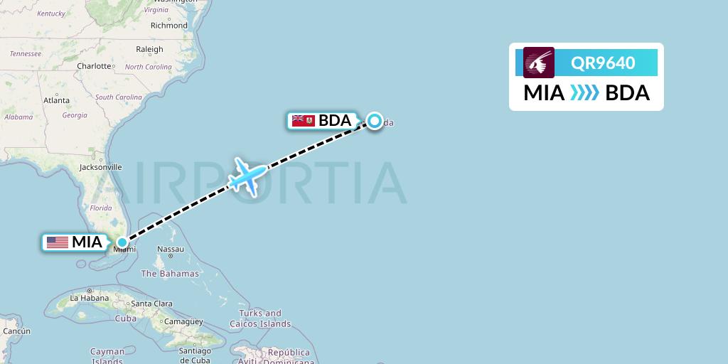 QR9640 Qatar Airways Flight Map: Miami to Bermuda
