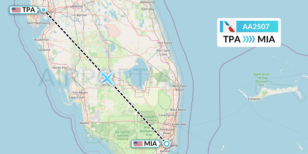 AA2507 American Airlines Flight Map: Tampa to Miami