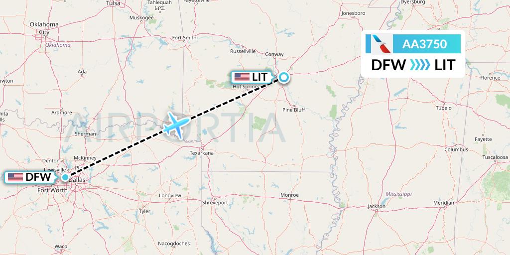 AA3750 American Airlines Flight Map: Dallas to Little Rock