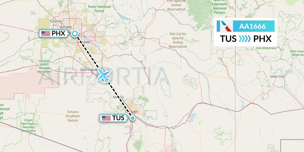 AA1666 American Airlines Flight Map: Tucson to Phoenix