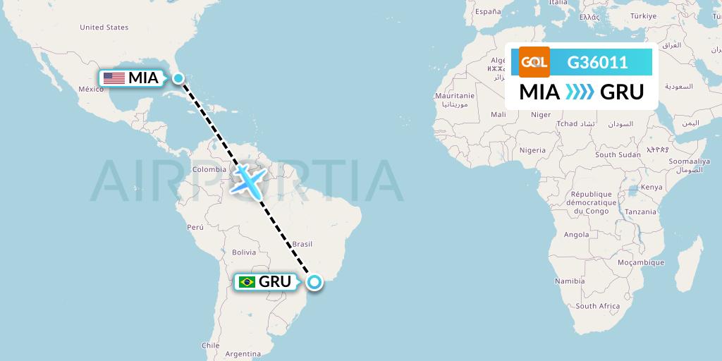 G36011 GOL Transportes Aeros Flight Map: Miami to Sao Paulo