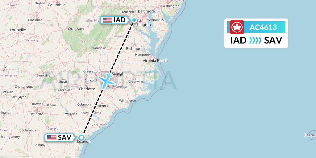 AC4613 Air Canada Flight Map: Washington to Savannah