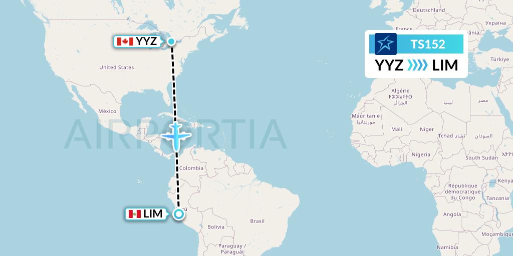 TS152 Air Transat Flight Map: Toronto to Lima