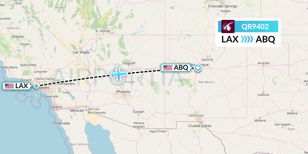 QR9402 Qatar Airways Flight Map: Los Angeles to Albuquerque