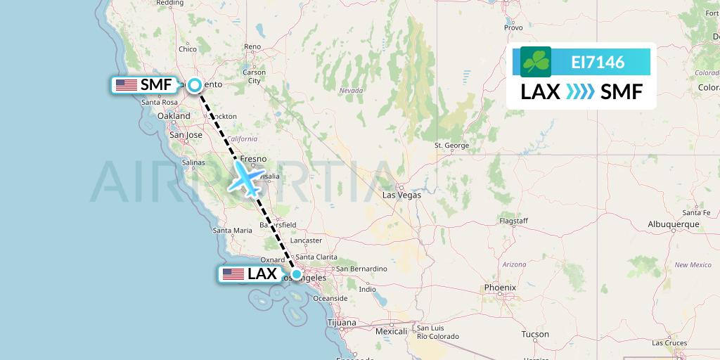 EI7146 Aer Lingus Flight Map: Los Angeles to Sacramento