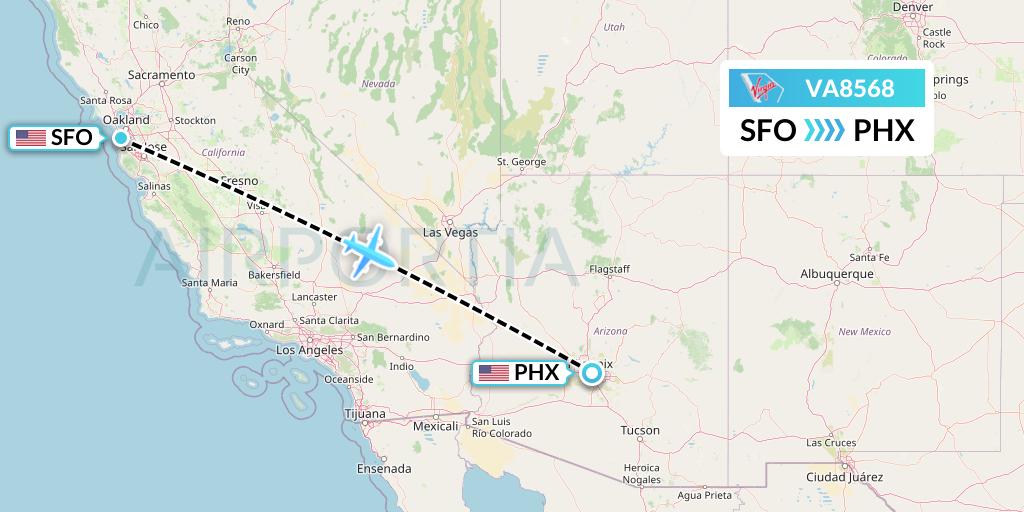 VA8568 Virgin Australia Flight Map: San Francisco to Phoenix